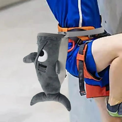 Gray Color Flannel Shark Chalk Bag Flannel Material Stuffed Animal Design Rock Climbing Bag Shark Shape Magnesium Powder Bag