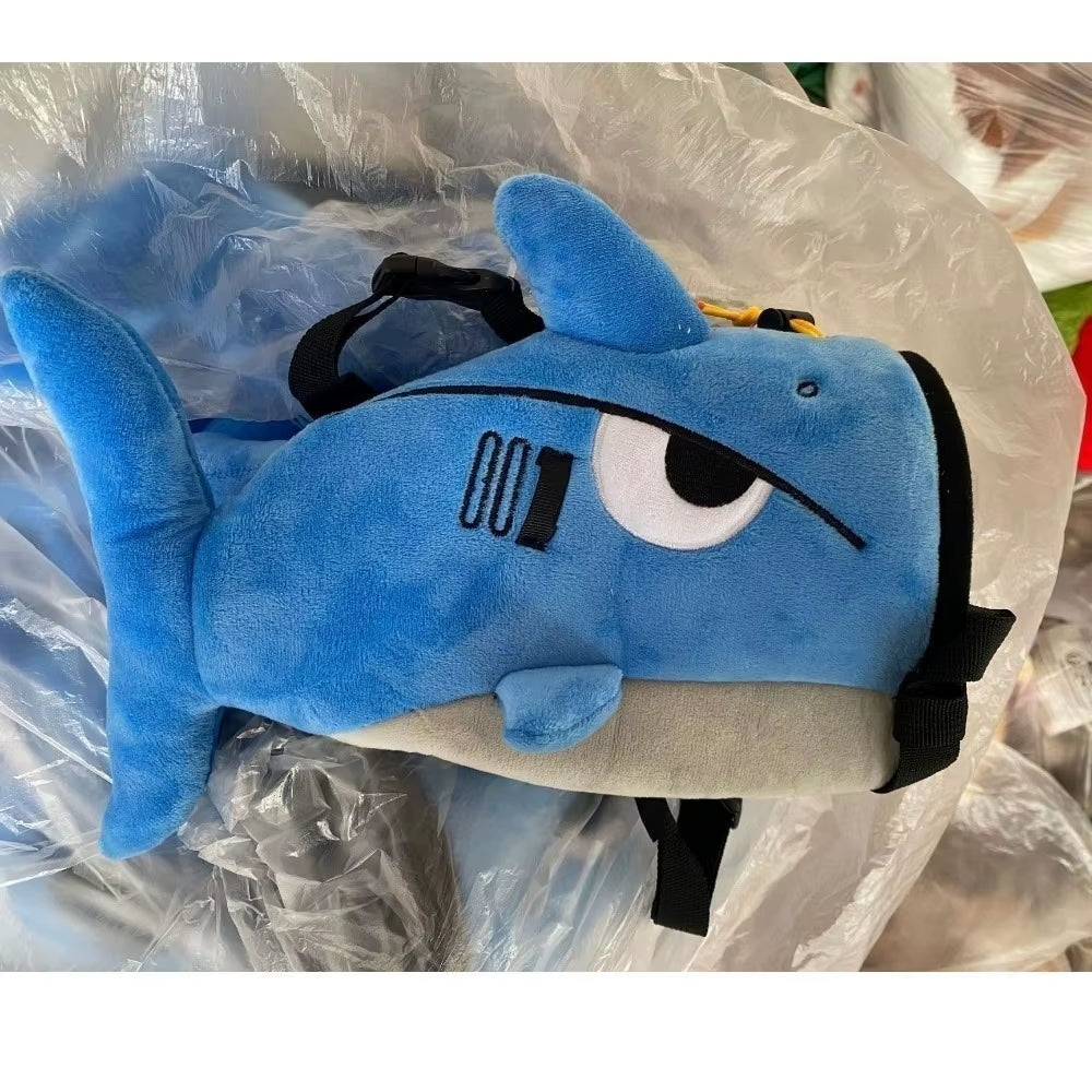 Gray Color Flannel Shark Chalk Bag Flannel Material Stuffed Animal Design Rock Climbing Bag Shark Shape Magnesium Powder Bag