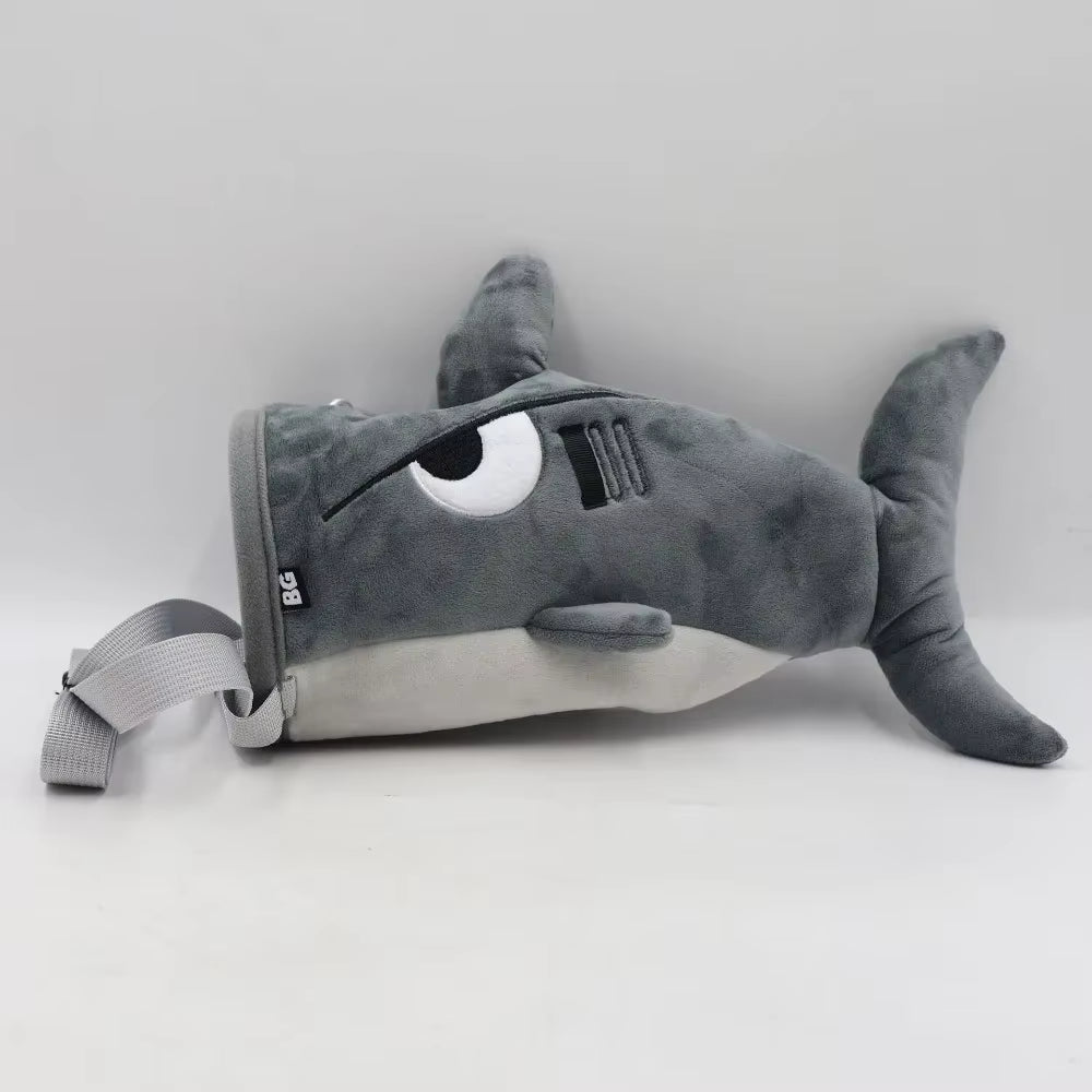 Gray Color Flannel Shark Chalk Bag Flannel Material Stuffed Animal Design Rock Climbing Bag Shark Shape Magnesium Powder Bag