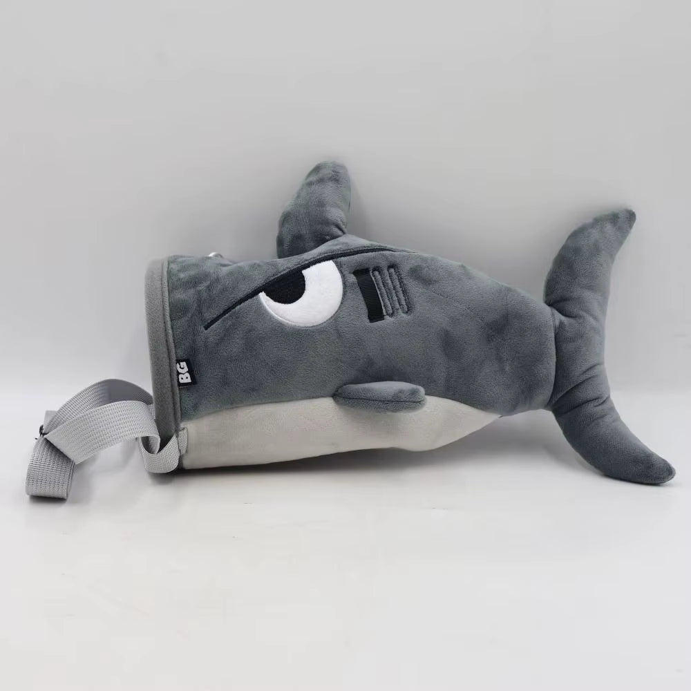 Gray Color Flannel Shark Chalk Bag Flannel Material Stuffed Animal Design Rock Climbing Bag Shark Shape Magnesium Powder Bag