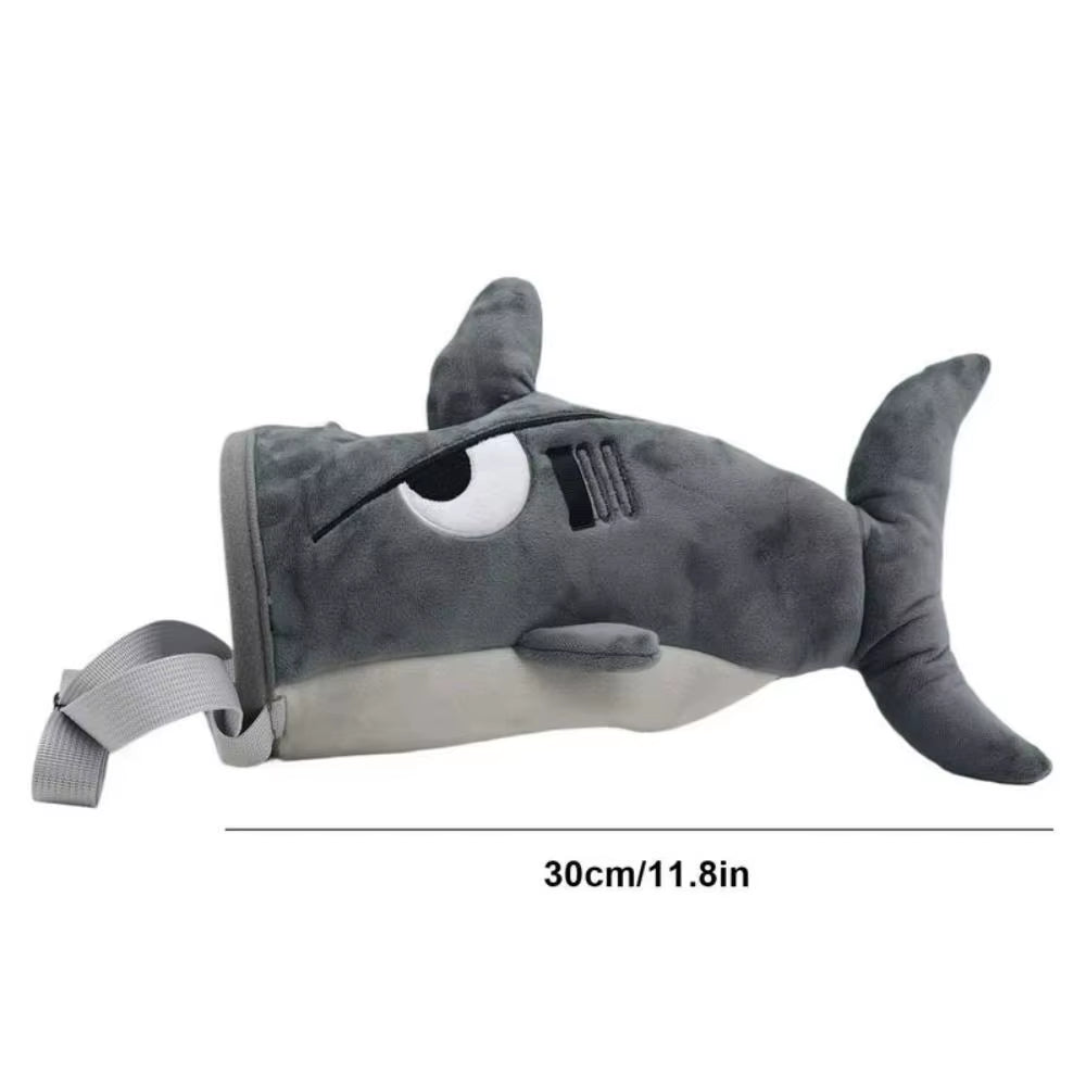 Gray Color Flannel Shark Chalk Bag Flannel Material Stuffed Animal Design Rock Climbing Bag Shark Shape Magnesium Powder Bag