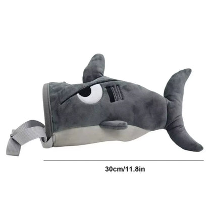 Gray Color Flannel Shark Chalk Bag Flannel Material Stuffed Animal Design Rock Climbing Bag Shark Shape Magnesium Powder Bag