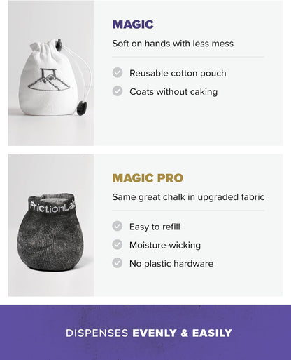 Magic Chalk Ball & Magic Chalk Ball PRO - Premium Chalk Ball for Rock Climbing, Weight Lifting, Gymnastics, & Bowling - Mess Free Gym Chalk