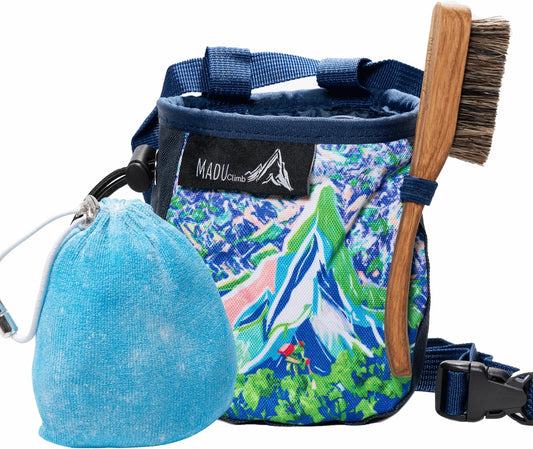 Rock Climbing Bag Sport Climb Chalk Pouch with Zippered Pocket, Brush Holder & Fleece Lining by