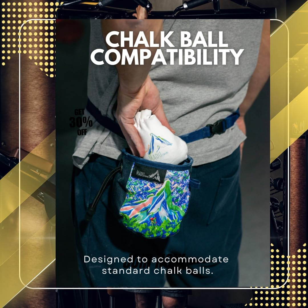 Rock Climbing Bag Sport Climb Chalk Pouch with Zippered Pocket, Brush Holder & Fleece Lining by